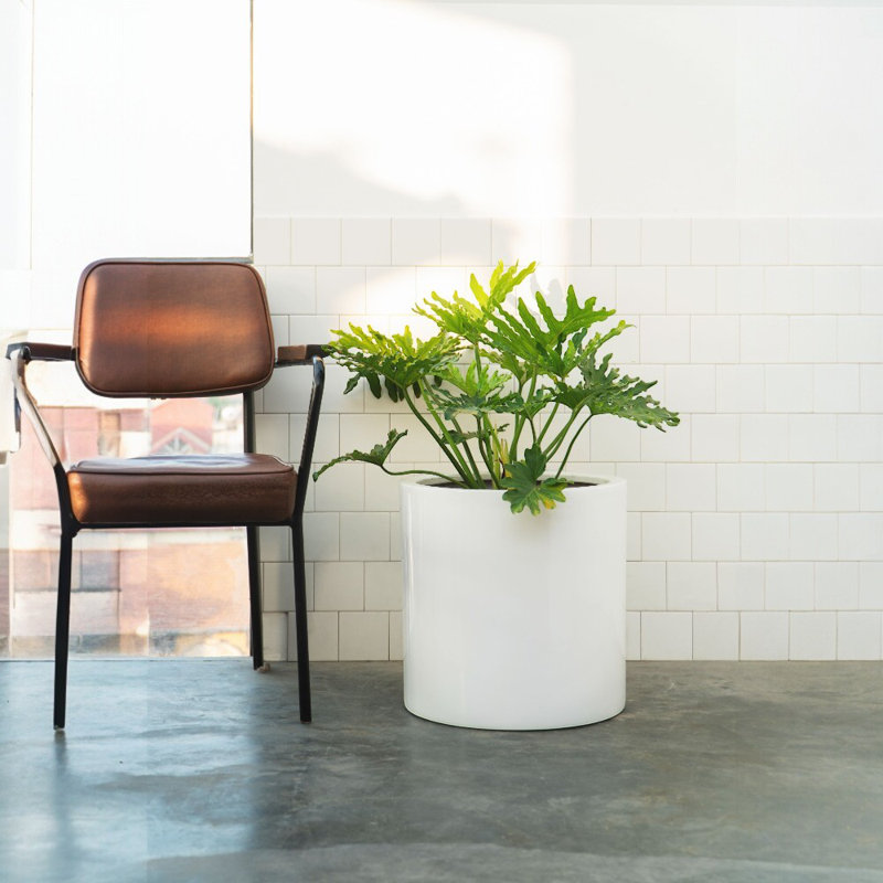 Pot de fleurs en fiberstone, Blanc lustré, H 20 po x l 20 po x P 20 po