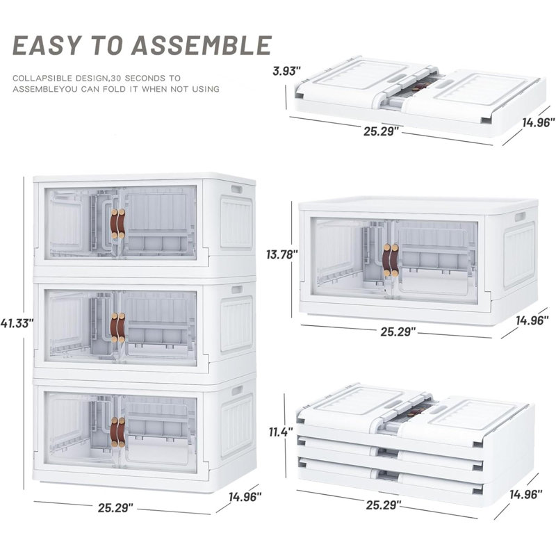 3 bacs de rangement avec 3 couvercles, 78 organisateurs de placard et rangement, 3 bacs de rangement empilables avec roues, bacs de rangement pliables à double porte pour la maison et le bureau