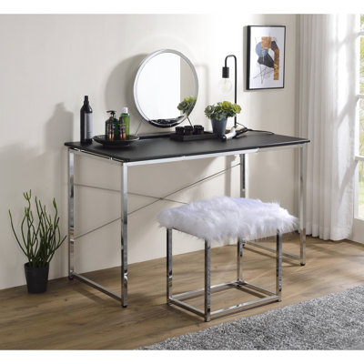 Bureau de meuble-lavabo moderne et concis moderne avec cadre noir et finition, structure en métal, barre transversale, épaisseur de table de 15 mm, tube de 22 x 22 x 0,8 mm, espace pour les jambes de l 45 po x P 22 po x H 28 po, plancher de 28 po, structure de poids limite de 70 lb et 6 mm
