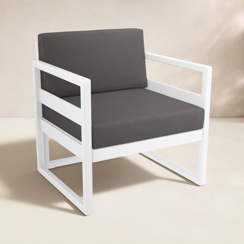 Lane Plastic Outdoor Lounge Chair with Cushions, Canvas Charcoal Sunbrella® Canvas, White