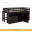 Lit mezzanine simple avec 4 tiroirs, sous l'armoire et les tablettes-303027564