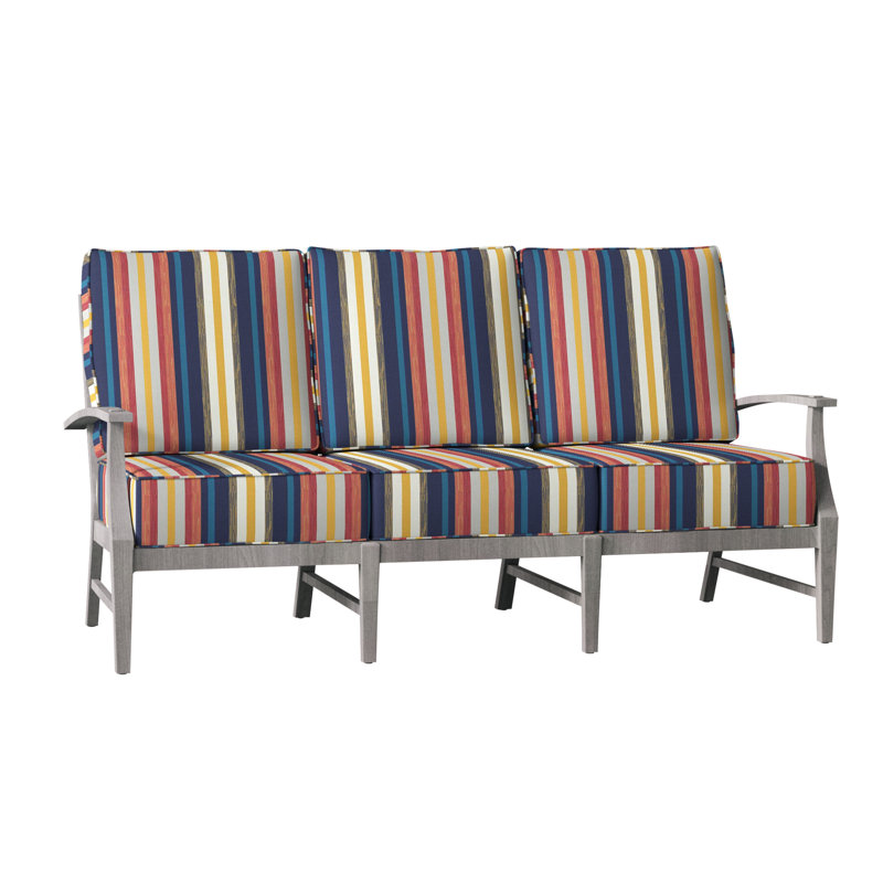 Croquet 75.75" Wide Outdoor Teak Patio Sofa with Cushions, Welt, Oyster Teak, Bali Pearl