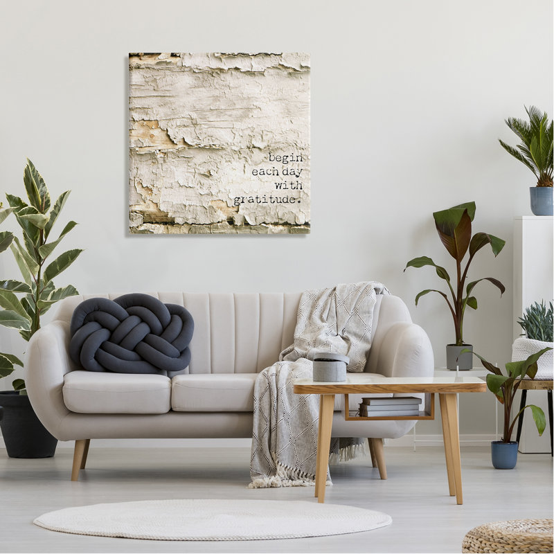 «Inspiring Gratitude Typographie Expression Rustic Flake Tree» par Graffitee Studios - Art graphique sur toile non encadrée