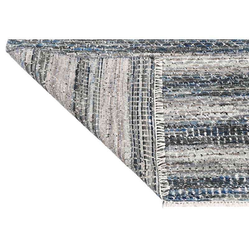 Hand Knotted Striped Area Rug in Blue/Gray