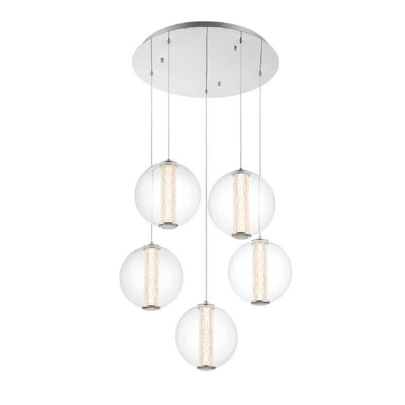 Luminaire suspendu 5 lumières Atomo, Clair, Chrome
