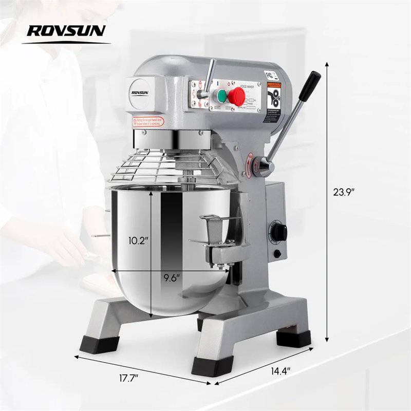 10 QT 550W 110V Commercial Dough Mixer Stand Mixer In Silver With 3 Speed, Stainless Steel