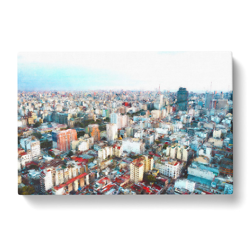 Buenos Aires Skyline In Argentina Painting - Wrapped Canvas, 60cm H x 91cm W x 3cm D