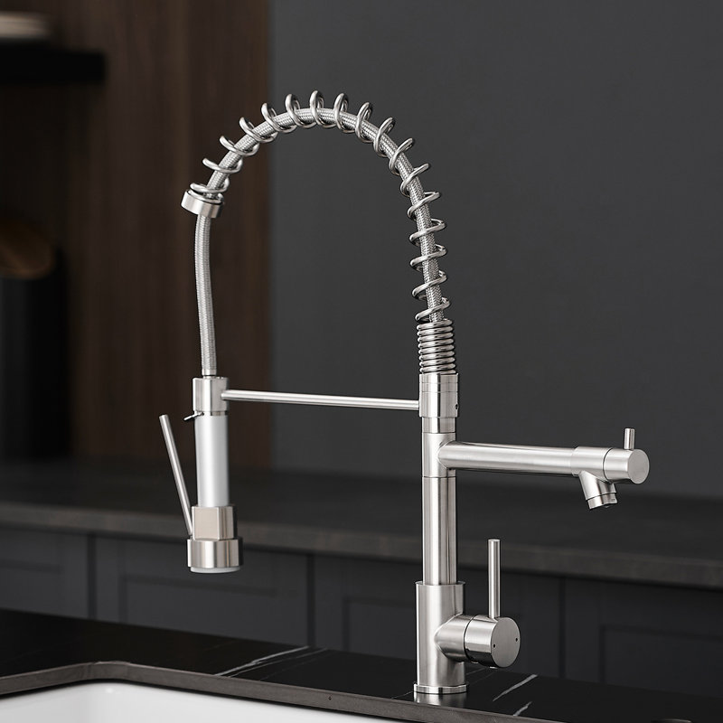 Brushed Nickel Kitchen Tap, 360-Degree Rotatable Spout, Pull Down , User- Stainless Steel Sink Faucet, Plating, Hassle- Maintenance