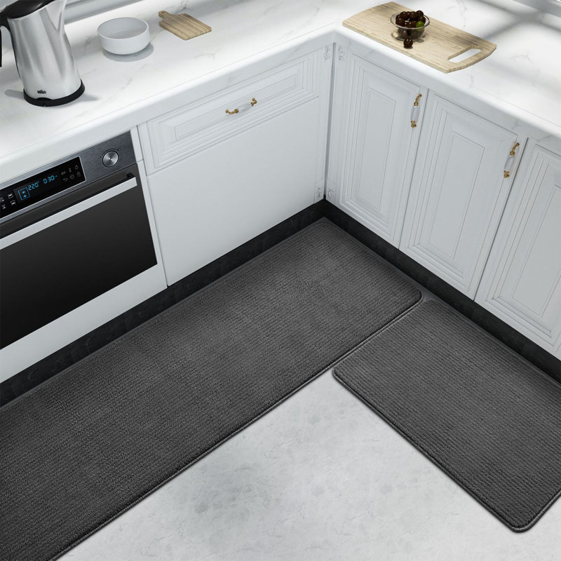 Demarus Solid Color Polyester Non-Skid Kitchen Mat, Rectangle 6'7" x 1'5", Black