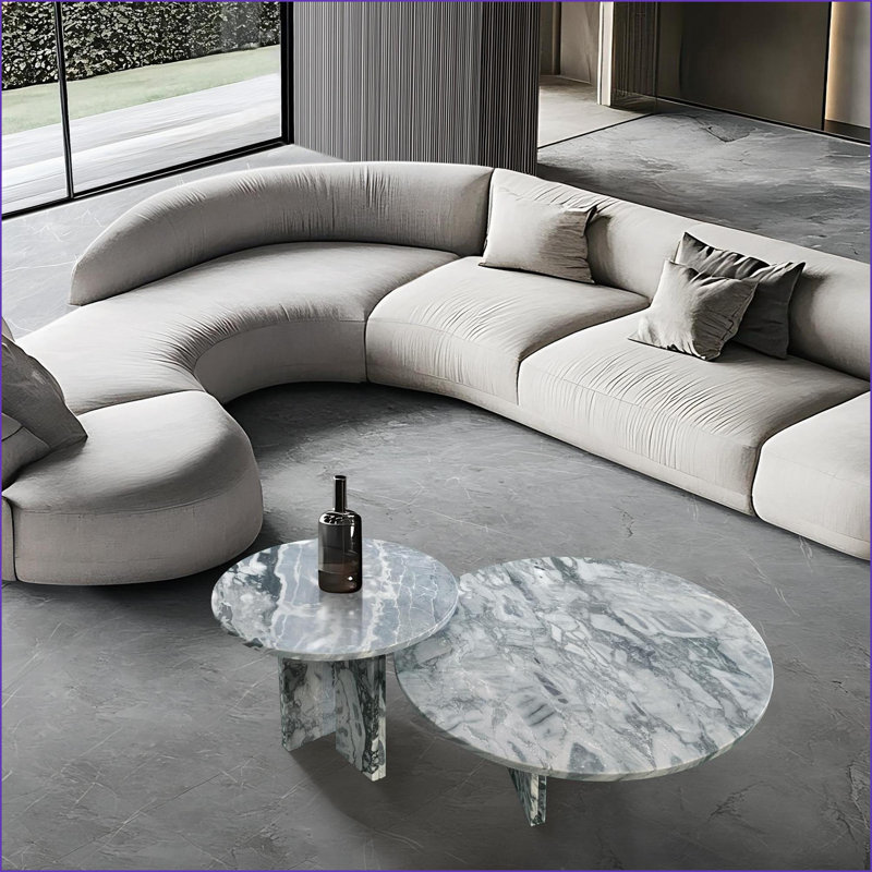 Ensemble de tables basses imbriquées en marbre bleu-gris naturel pour le salon, design unique et peu encombrant