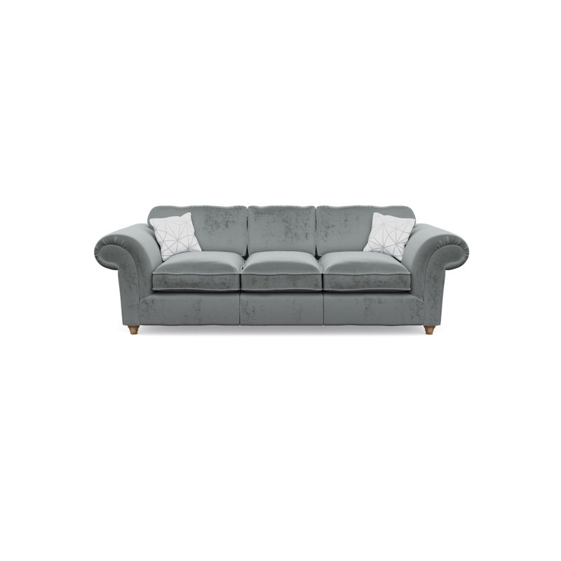 Windsor 3 Seater Velvet Sofa, Granite, Dark Brown Wood