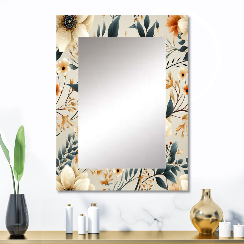 «Wheless Beige Rustic Floral Country Charm Bouquet», miroir mural décoratif floral, miroir de chalet, impression d'art en métal