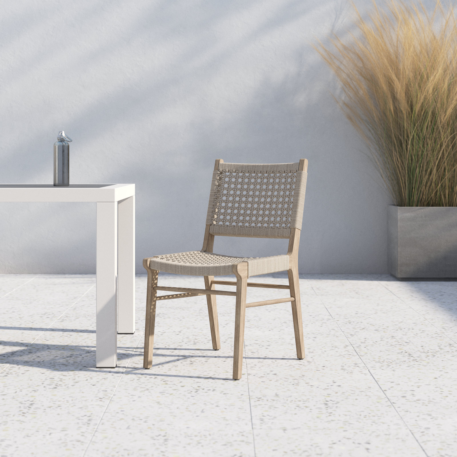 Umbria Patio Side Chair, Washed Brown, Ivory Rope
