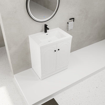 Lavabo de salle de bain autoportant en résine 30 po et 2 portes d'armoire à fermeture en douceur