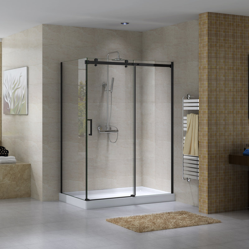 Cabine de douche rectangulaire coulissante sans cadre l 60 po x P 32 po x H 78,75 po Hasper