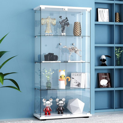 2 Doors Glass Display Cabinet With 4 Shelves