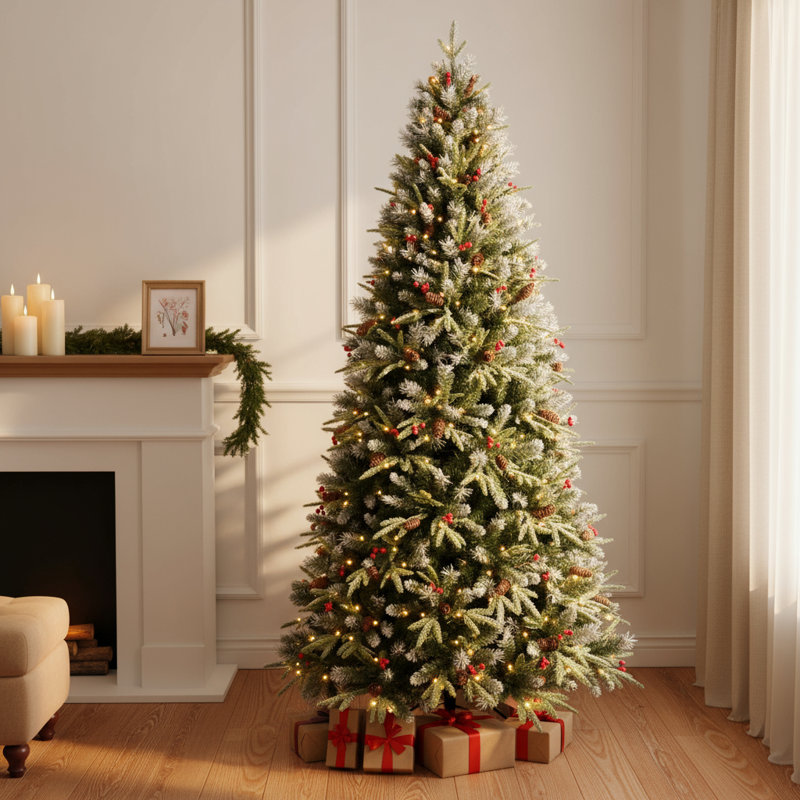 Sapin de Noël illuminé vert et blanc 6 pi avec décorations