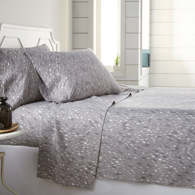 Southshore Fine Linens Botanical Leaves Sheet Set in Grey, 100 GSM Double-Brushed Microfiber Botanical Print with 14-Inch Deep Pocket, 1 Flat Sheet, 1 Fitted Sheet and 2 King Pillowcases, King