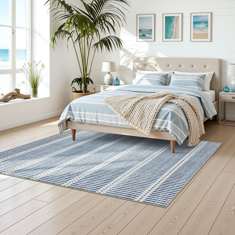 Ultra Thin 3' x 5' /5' x 7' Washable Area Rugs, Modern Non-Slip Small Bedroom Kitchen Rugs, Striped Farmhouse Soft Indoor Carpet, Oeko-Tex Certified