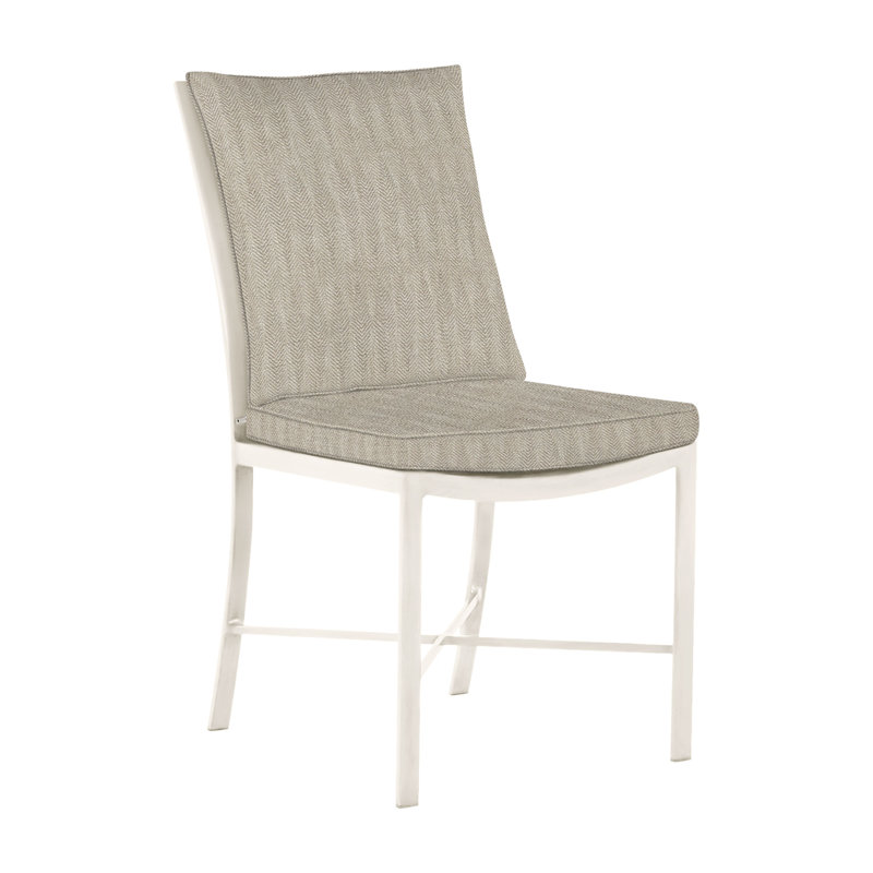 Monaco Patio Dining Side Chair with Cushions, Slate Gray, Herringbone Sand, Welt