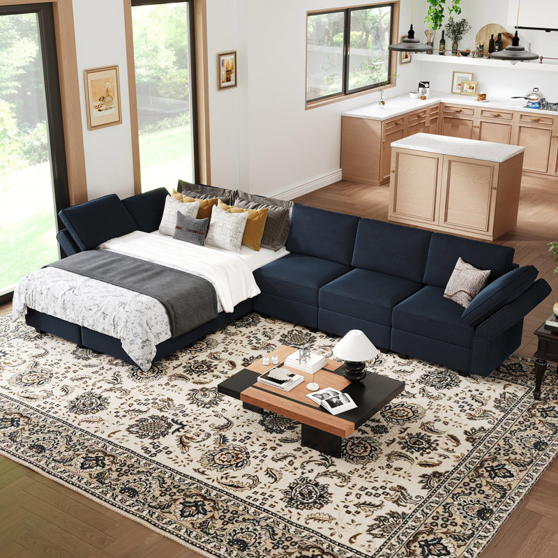 Wylodene 9-Piece Reversible Modular and Standard Velvet Sectional with Storage, Blue Velvet