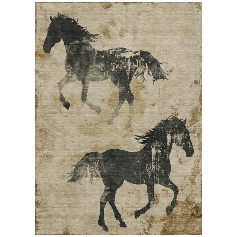 Tapis extérieur lavable à cheval beige et gris anthracite 5 pi x 8 pi