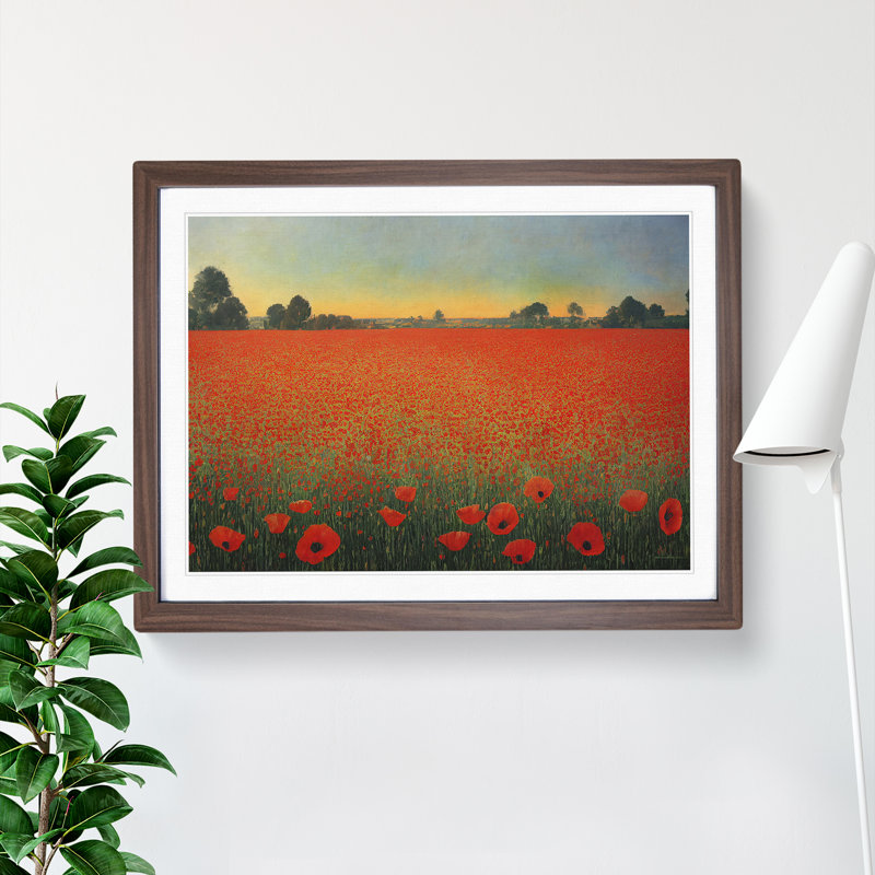 Intense Poppy Field Flowers - Framed Print, 46cm H x 64cm W x 2cm D, Walnut
