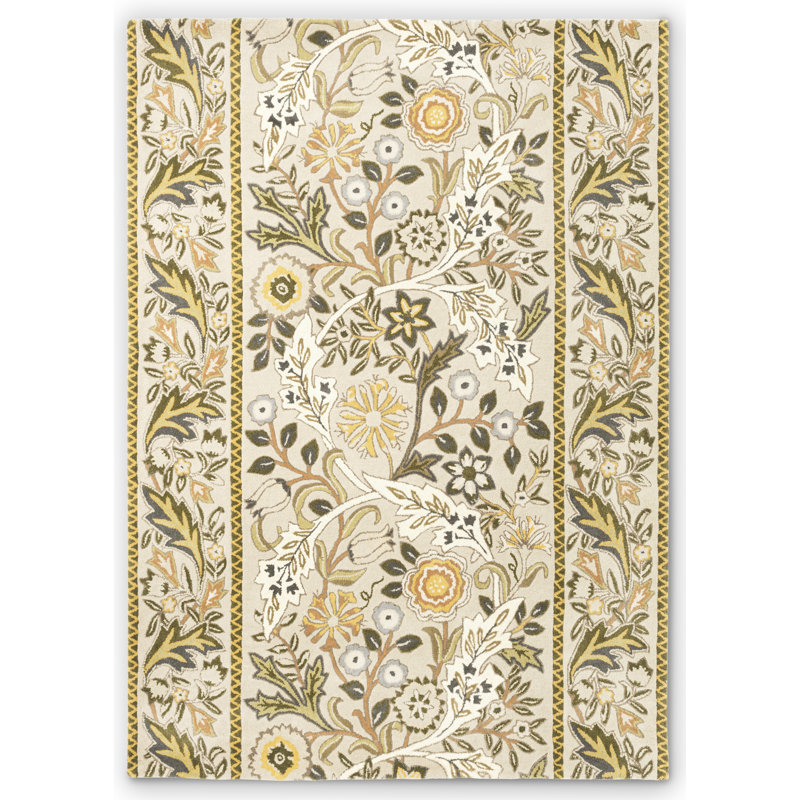 Morris Hand Tufted Wool Floral Area Rug in Beige, Rectangle 4'7" x 6'7"