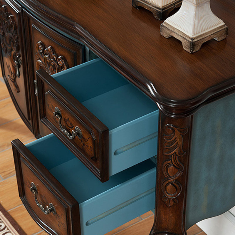 American-style multi-functional entrance cabinet, Blue/Brown, H 35,03 po x l 55,11 po x P 17,51 po
