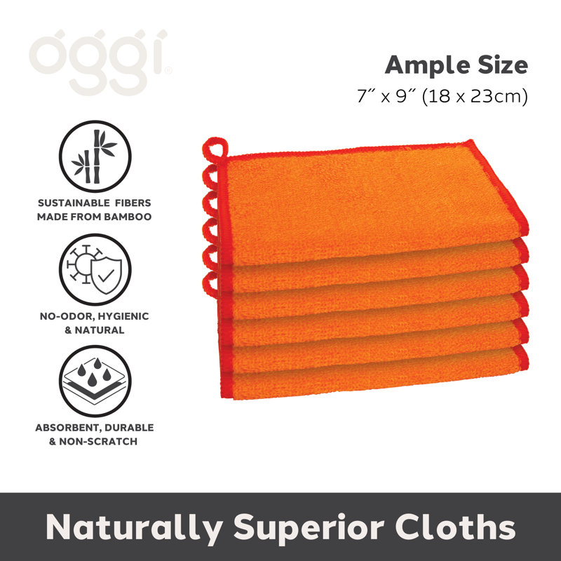 Set of 6 Kitchen Cloths Solid, Orange/Red