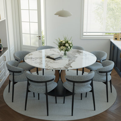9Pcs Round Dining Set X-Shape Pedestal
