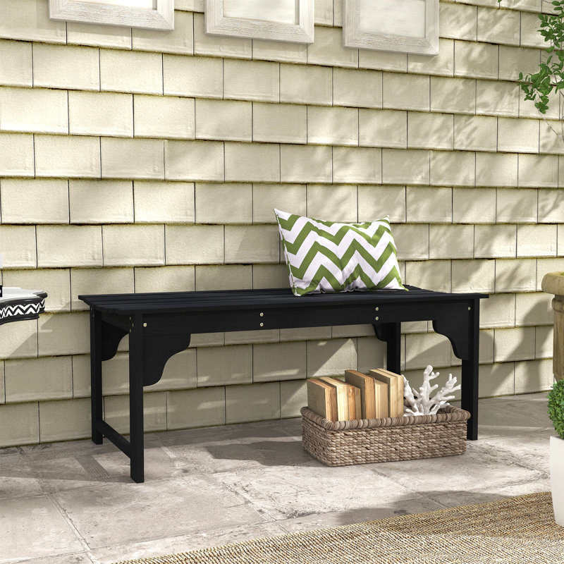 Banc de jardin en bois, banc de parc extérieur avec siège à lattes, banc de véranda sans dossier avec siège incurvé pour véranda, jardin, bord de piscine, terrasse, noir