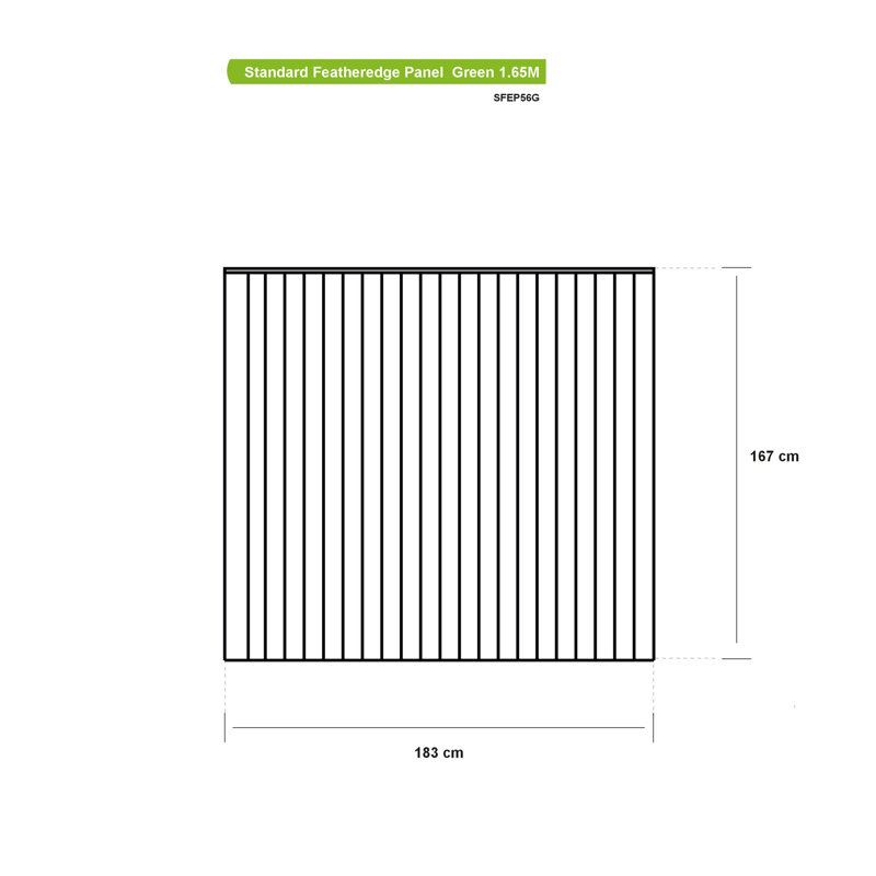 Standard Green Featheredge 1.65 M Vertical Fence Panel, 166.70H x 182.80W x 5D cm