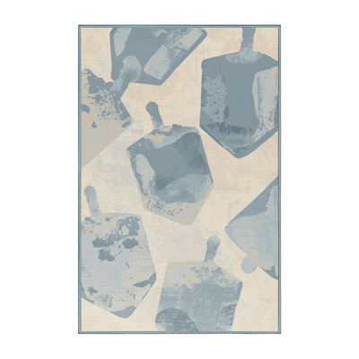 Soft Plush Faye Hanukkah Modern & Contemporary Abstract Area Rug in Beige – SkyBlue Binding