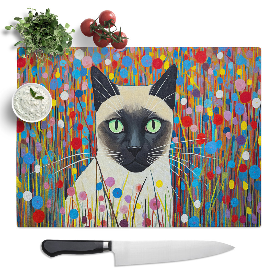 Siamese Cat Colour Field No.2  Glass Chopping Board