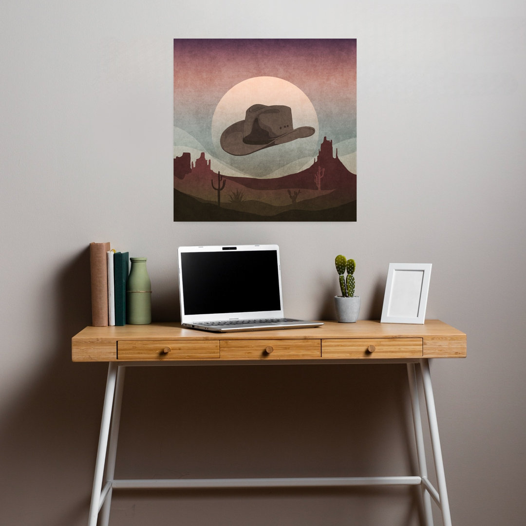 Desert Cowboy Dream Colorful Retro Vintage Cactus Landscape Sunset Wall Art Print