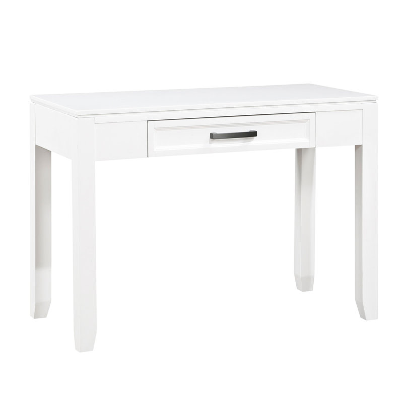 Bureau blanc transitionnel avec tiroir latéral, fabriqué en bois