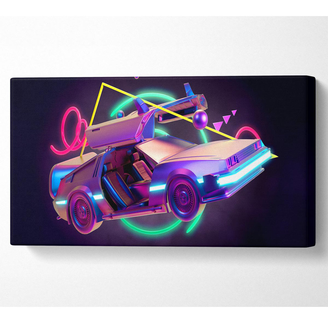 Ayachi Delorean Car Neon - Kunstdrucke auf Leinwand