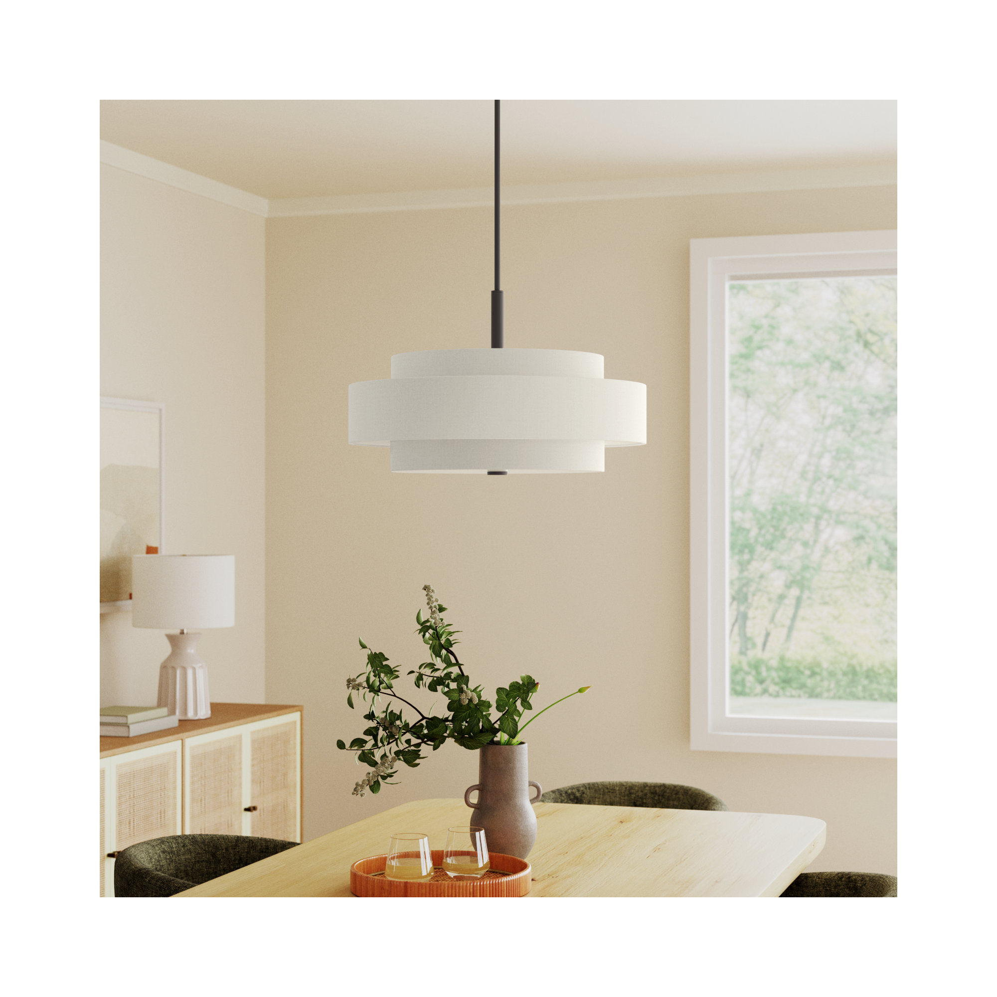 Flaire 5 - Light Shaded Drum Chandelier, English Bronze, Off-White