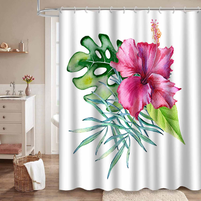 Fleur tropicale, feuilles, aquarelle, art floral blanc avec 12 crochets, L 72 po x l 72 po