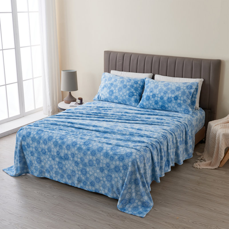 Ensembles de draps en velours ultra doux, Flocon de neige bleu, Géométrique