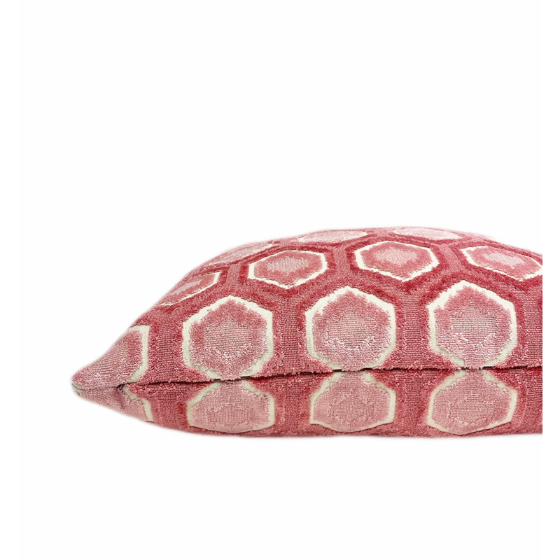 Housse de coussin en velours hexagonal, H 22 po x l 22 po, Rose