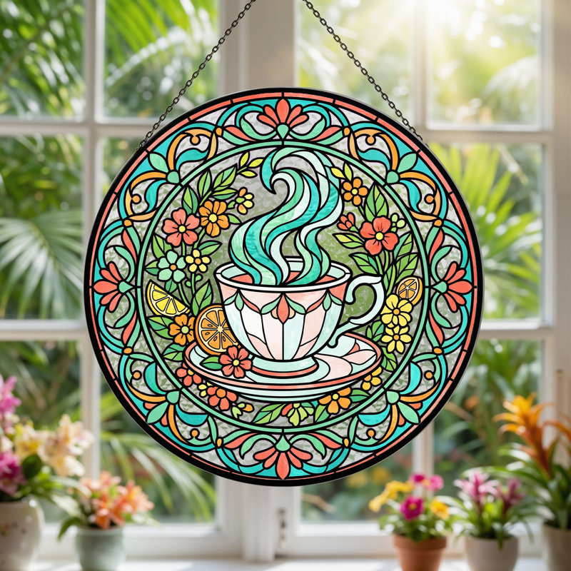 Panneau de vitrail en verre coloré, 7,8 heures, H 7,8 po