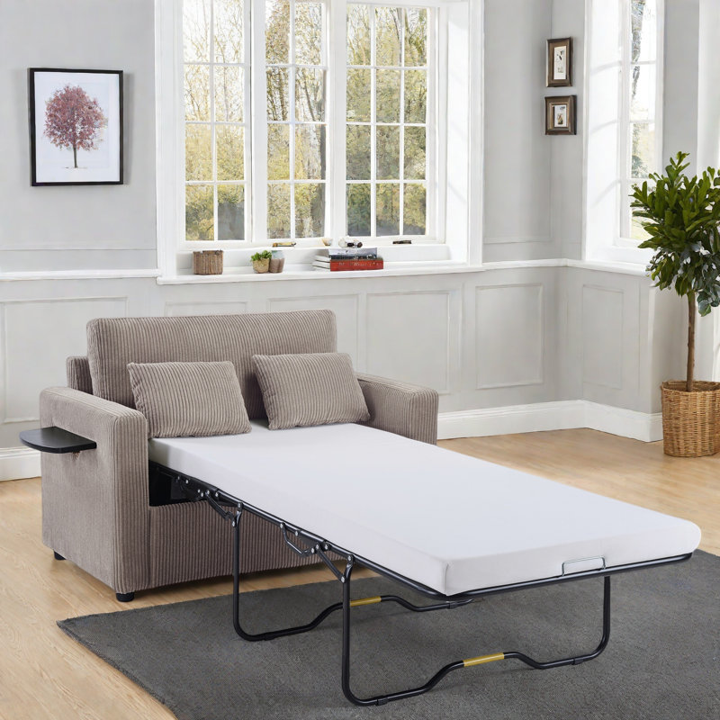 Canapé-lit avec canapé-lit avec matelas pliable, table d'appoint pliable, pochette de rangement latérale et deux ports USB