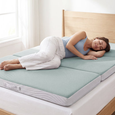 4in Thick Folding Portable Mattress Topper w/ Carry Case, Washable Cover