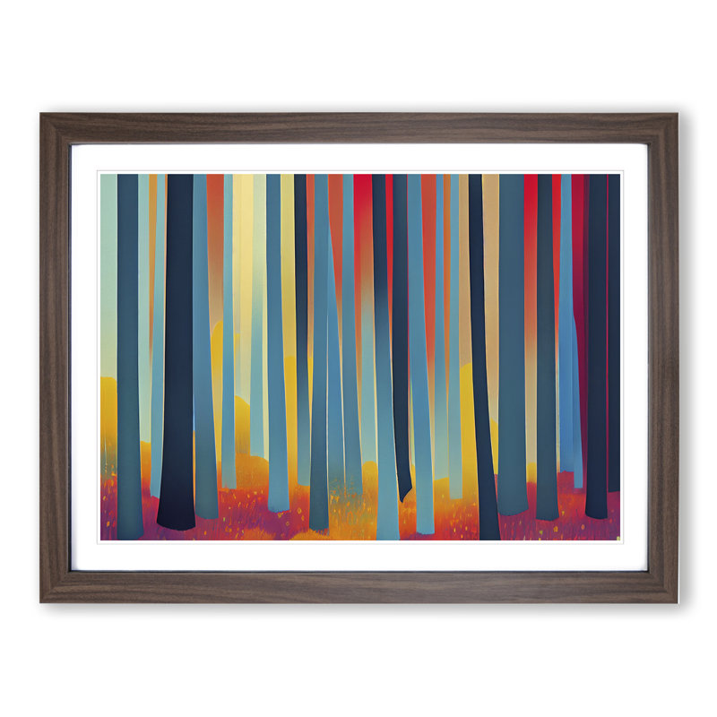 Abstract Forest Summer Vol.3 - Single Picture Frame Painting, 34cm H x 46cm W x 2cm D, Walnut