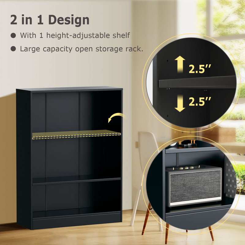 Jalacia Bookcase, Black, (3 Shelves) 42" H x 31" W x 11" D
