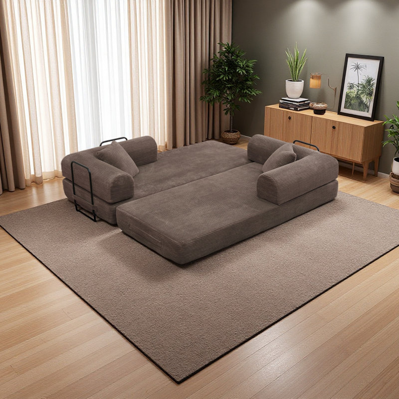 Canapé-lit convertible avec coussin cylindrique - Coussin pliant en velours côtelé avec cadre de forme fixe pour le salon, la chambre à coucher, le salon