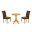 L'ensemble 3 pièces de table et chaises de cuisine comprend une table de salle à manger ronde avec piédestal et 2 chaises Parsons en tissu brun, chêne-913428051-913428050