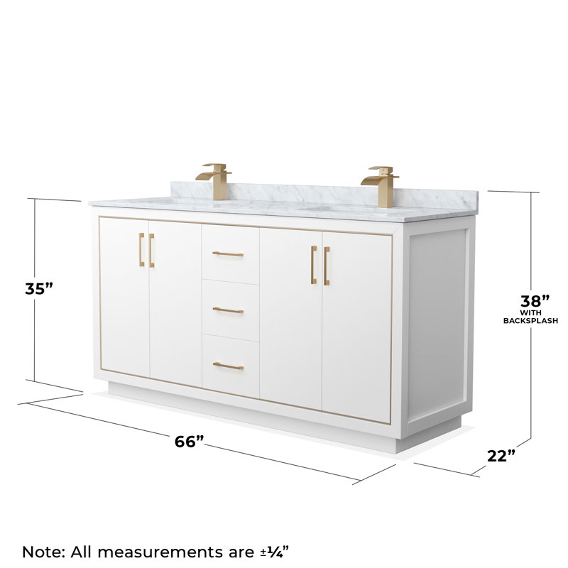 Icon 72" Double Bathroom Vanity Set, Brushed Nickel, White, 66"